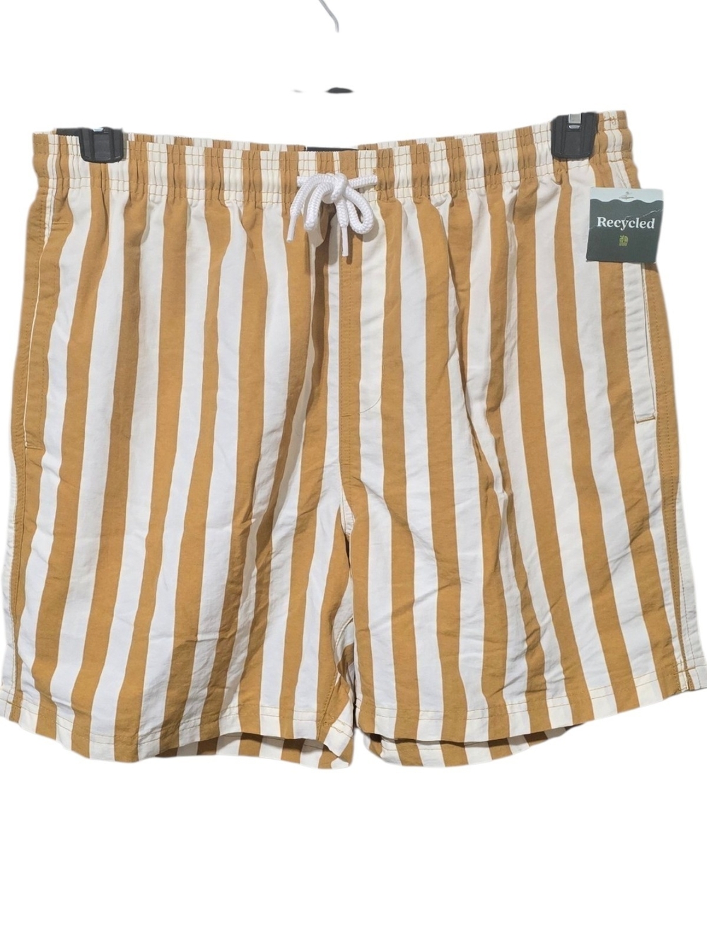 NWT RSQ Recycled Nylon Men Swim Shorts Medium White Gold Stripe Beach Resort 6"